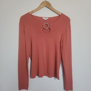 Cato Mauve Ribbed Knit Top Ring Cutout Detail Long Sleeve